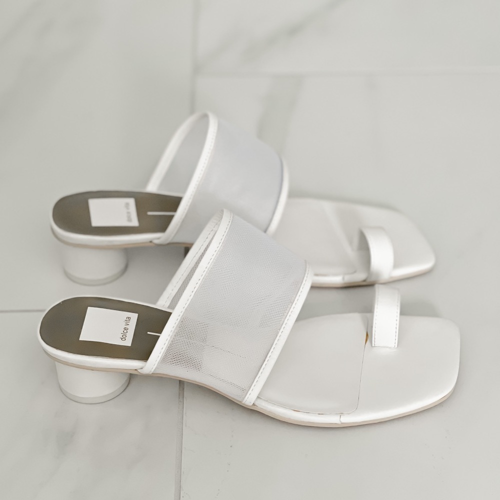 Dolce Vita White Mesh Round Block Heel Sandals